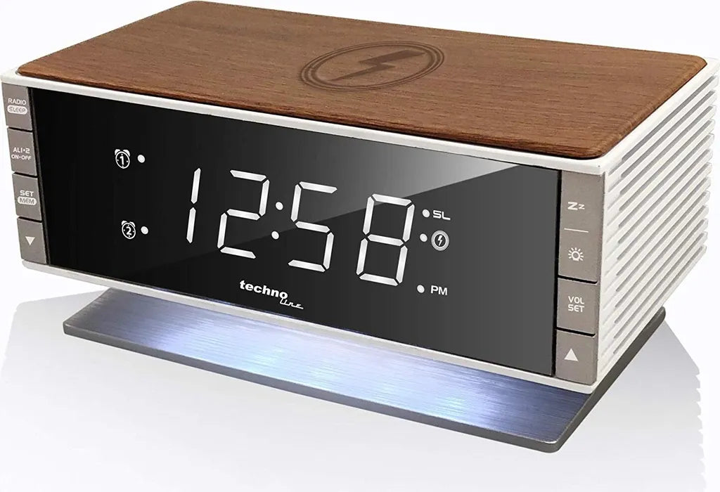  Technoline WT 487 Radiowecker Mit Qi-Ladefläche, Farbe:Braun