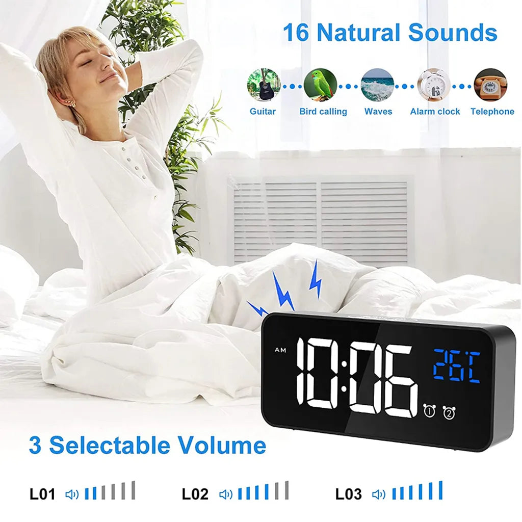  LED Digitaler Wecker Mit Drehfuß, LED-Display, Große Ziffern Anzahl Für Alte, Große Runde Taste, Dimmer Helligkeit, Einstellbare Lautstärke, Schlummerfunktion, Steckdose, Batterie-Backup, Schwarz,Black