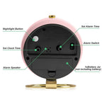  Super Leiser Wecker In 3 Farben, Runder Piepton-Wecker, Mit Nachtlicht, Batteriebetrieben, Einfaches Anbringen, Einfach Und Retro Für Schreibtisch, Schlafzimmer Und Heimdekoration,Pink