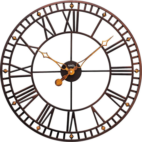  AMS 9537 Wanduhr Quarz Analog Metall Antik Vintage Rund Römische Ziffern