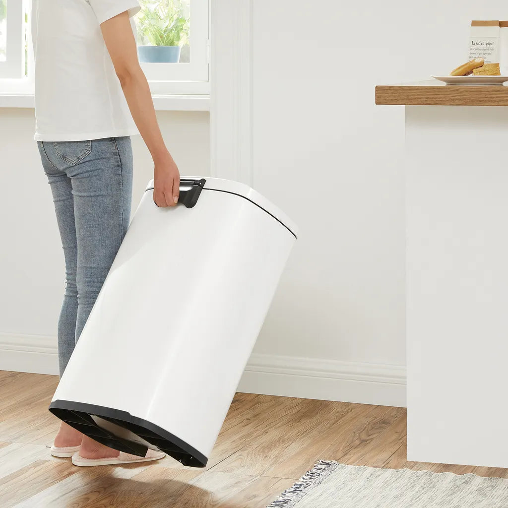  SONGMICS 50 Liter, Mülleimer Küche, Abfalleimer, , Mit Deckel, Treteimer Weiß LTB101W01