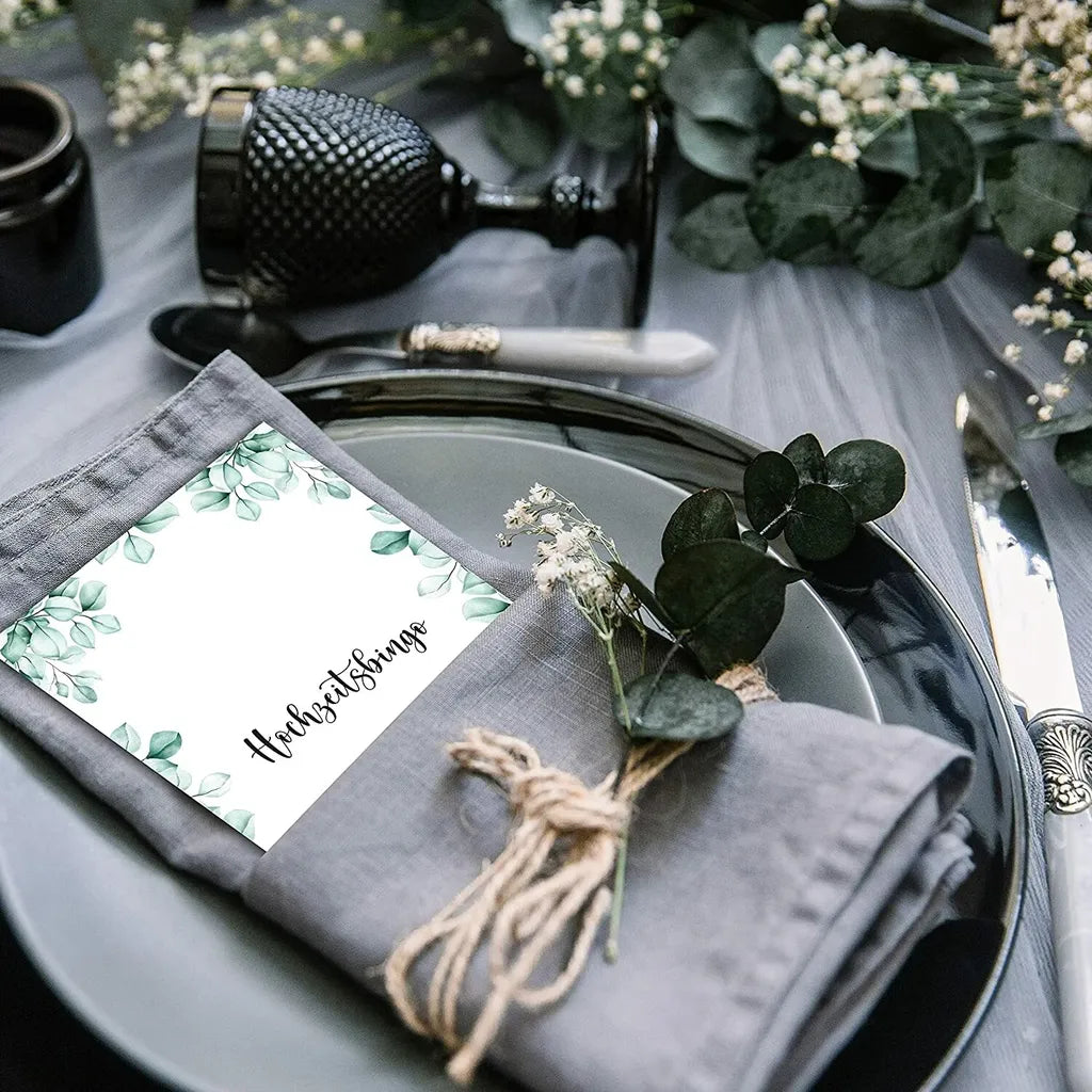  Hochzeitsbingo Karten Mit Je 16 Aufgaben - Lustiges Hochzeitsspiel Für Gäste Zum Kennenlernen (Eukalyptus, 50x Stück)