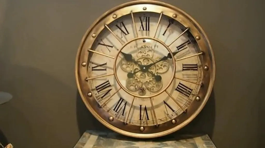  Vintage Wanduhr Mit Zahnrad Ø46,5 Cm | Gold
