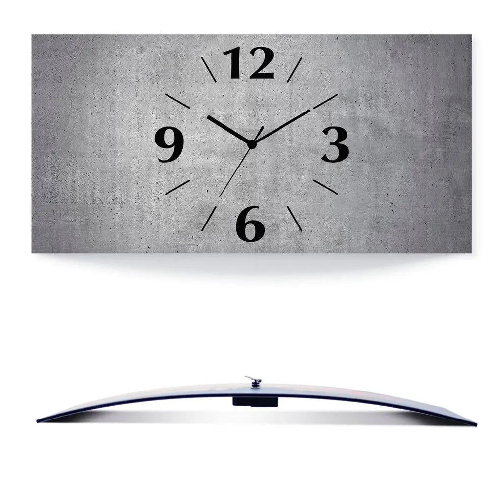  ARTland Wanduhr, Gebogen Quarzuhr - Schwarzer Zeiger Grauer Betonoptik Größe: 50x25 Cm