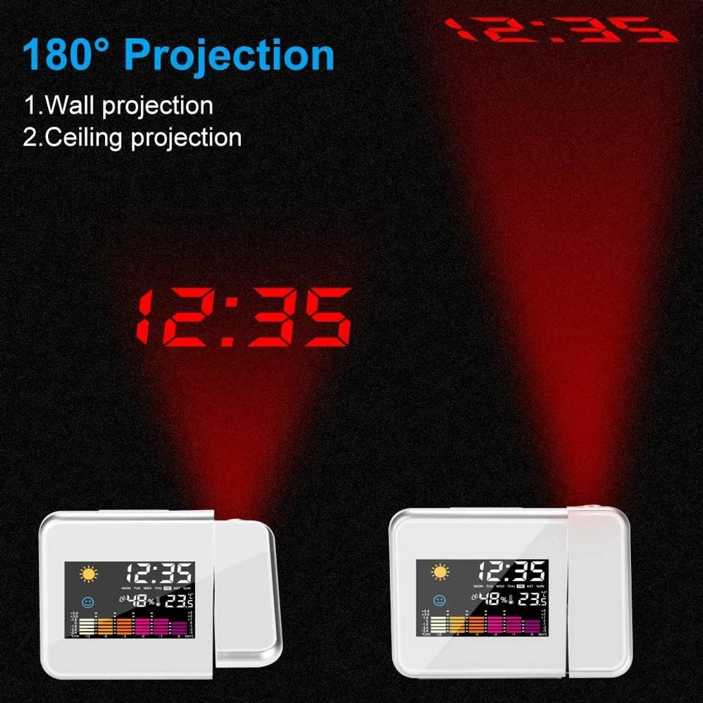  Wecker Mit Projektion, LED Digital Projektionswecker USB Aufladbar Wecker/Taktgeber Temperaturanzeige/Hygrometer/Uhrzeit & Datumsanzeige/LCD Displaybeleuchtung/LED Backlight/Snooze (Weiß)