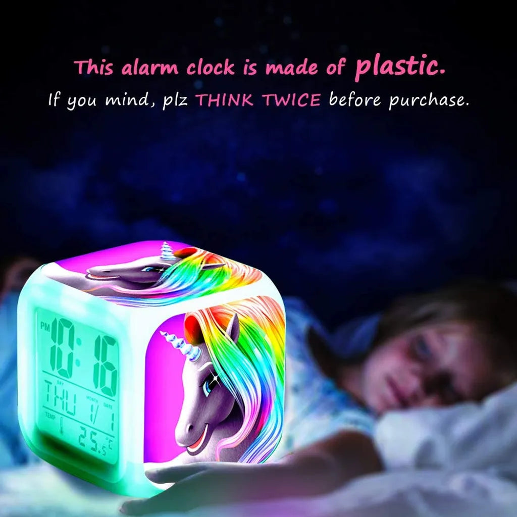  Unicorn Digital Alarm Clocks For Girls, Bright Night LED LCD Cube With Light Children Wake Up Bedside Clock Birthday Gifts For Kids Women Adult Bedroom
