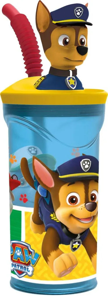  P:os Trinkbecher Paw Patrol Mit Strohhalm Und 3D Figur 360ml, Bunt