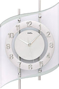  AMS 5506 Wanduhr Funk Funkwanduhr Analog Silbern Modern Geschwungen Mit Glas