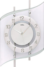 AMS 5506 Wanduhr Funk Funkwanduhr Analog Silbern Modern Geschwungen Mit Glas