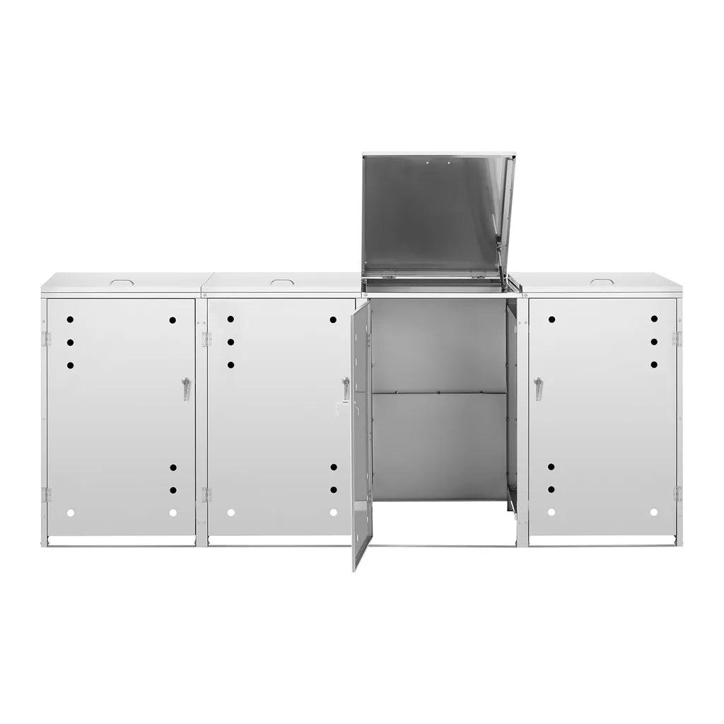  Mülltonnenbox Edelstahl Mülltonnenverkleidung Mülleimerbox 4 X 240 L Schloss