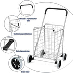 COSTWAY Klappbarer Einkaufstrolley, Einkaufswagen Auf Rollen, 45 Kg Belastbar, 83LKapazität, Tragbarer Handwagen, Rollwagen Allzweckwagen Für Wäsche, Einkaufen, Gepäck (Silber)