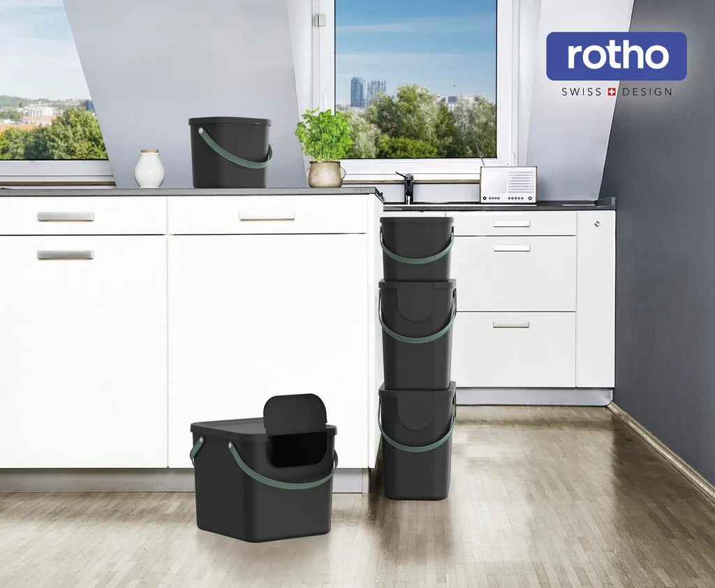  Rotho Mülltrennungssystem Albula 6 L BLACK COLLECTION Recyclingbehälter