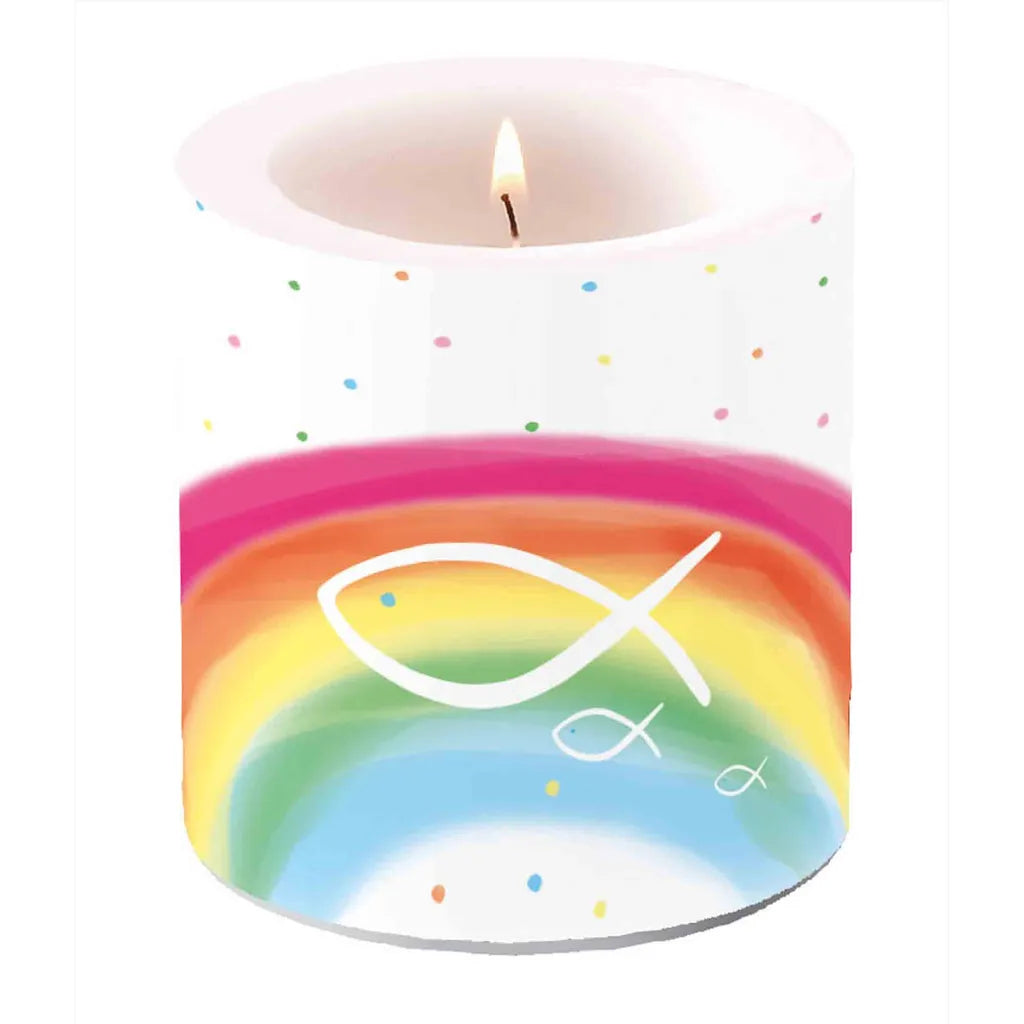  Kerze Regenbogen Fisch Bunt 87×75mm Rainbow Taufe Geburt Kommunion Kerzen Tischkerze