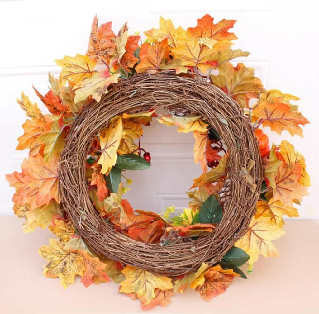  50cm Künstlicher Herbstkranz, Rosenkranz Für Haustür Ahornblatt Türkranz Mit Kürbis Beere Klingel Für Halloween Das Erntedankfest Innen- Oder Außenanordnung Dekoration