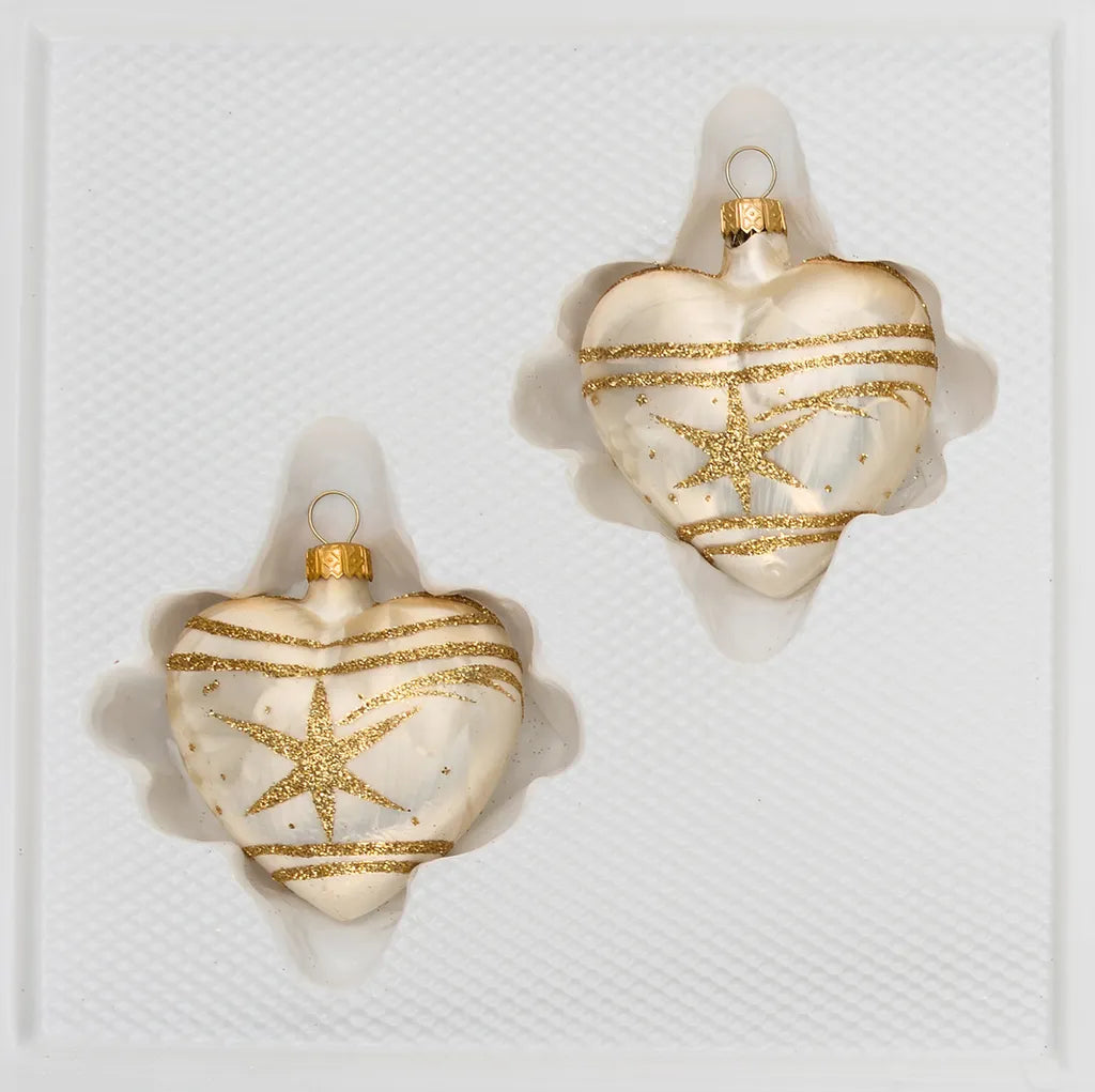  2 Tlg. Glas-Herzen Set In "Ice Champagner Gold" Komet