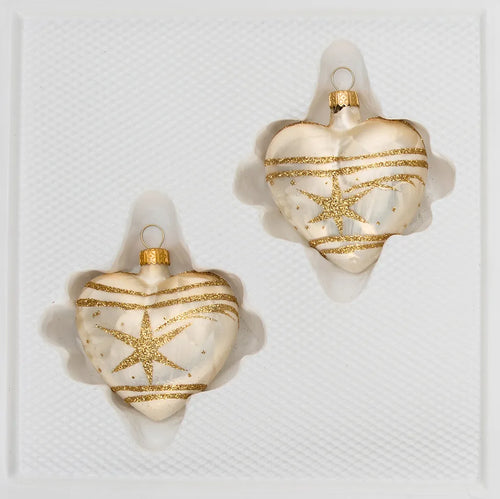  2 Tlg. Glas-Herzen Set In "Ice Champagner Gold" Komet