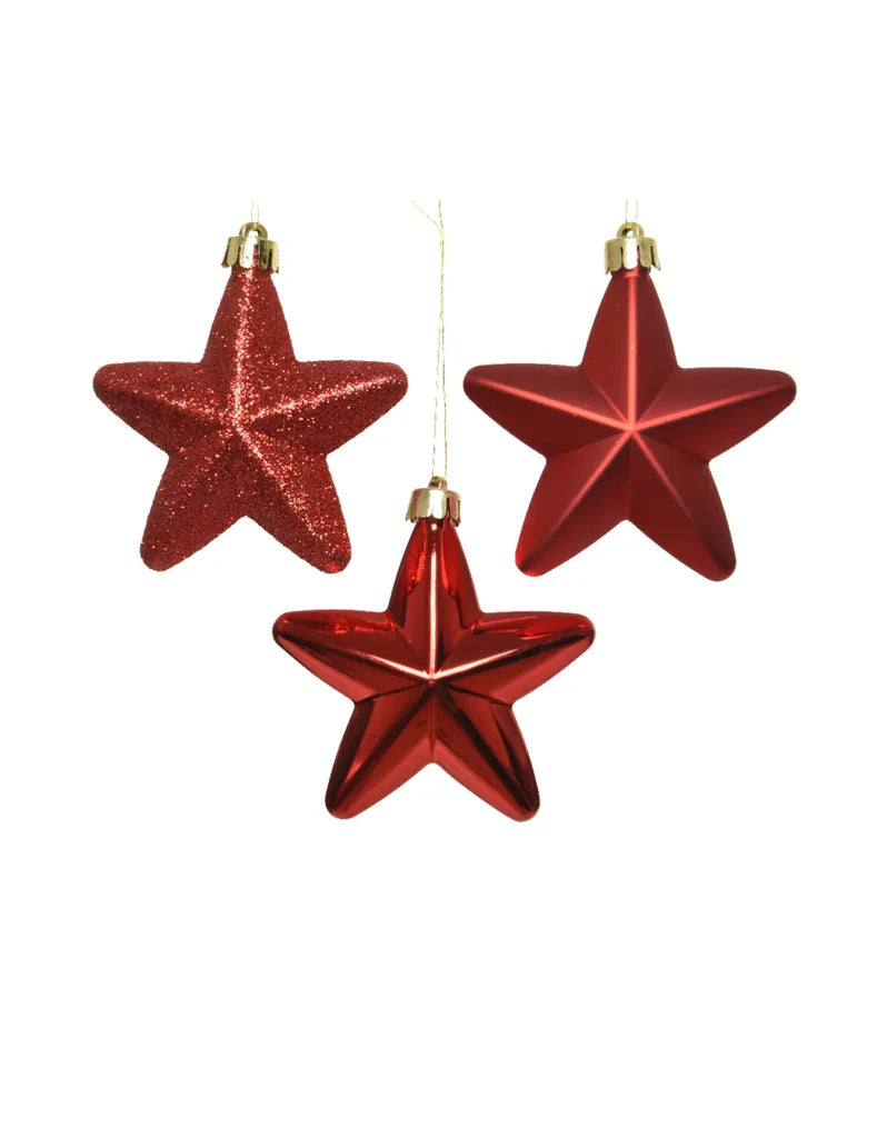  Bruchfeste Weihnachtsanhänger Stern Christmas Red Rot Ø 7,5 Cm Aus Kunststoff - 6er Set