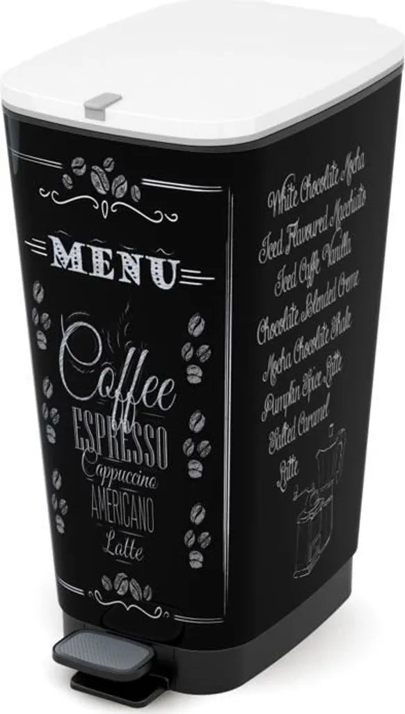  KIS Pedal Kitchen Abfalleimer 50L CHIC Black Motiv Coffee Menu