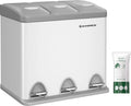  SONGMICS Mülleimer Für Die Küche, 3 X 8 Liter, Abfalleimer Aus Metall, 3-in-1 Treteimer, Mülltrennung, Mülltrennsystem, Mit 15 Müllsäcken, Einfach Zu Reinigen, Stahl, Weiß-grau LTB24WT