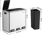  SONGMICS Mülleimer 54L Treteimer 3 X18L Edelstahl Abfalleimer Mit Fußpedal Handgriffen Und 3 Inneneimern Aus Kunststoff LTB54NL