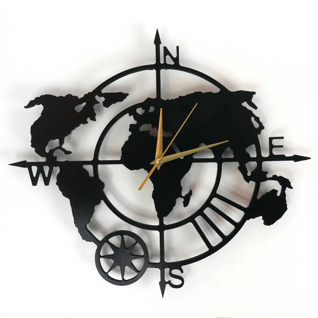  Silent Wanduhr Weltkarte Original Holzdekor