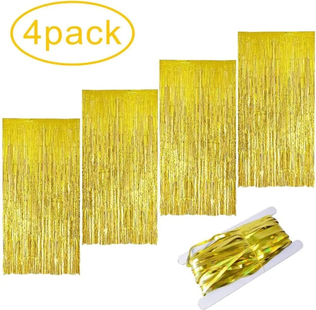  4 Stück Lametta Vorhänge Gold Glitzer Vorhänge,Folie Vorhang Gold,Dekoration Folie Vorhang Glänzende Fransenvorhang Für Party Dekoration Geburtstag Hochzeit Weihnachten(Gold)