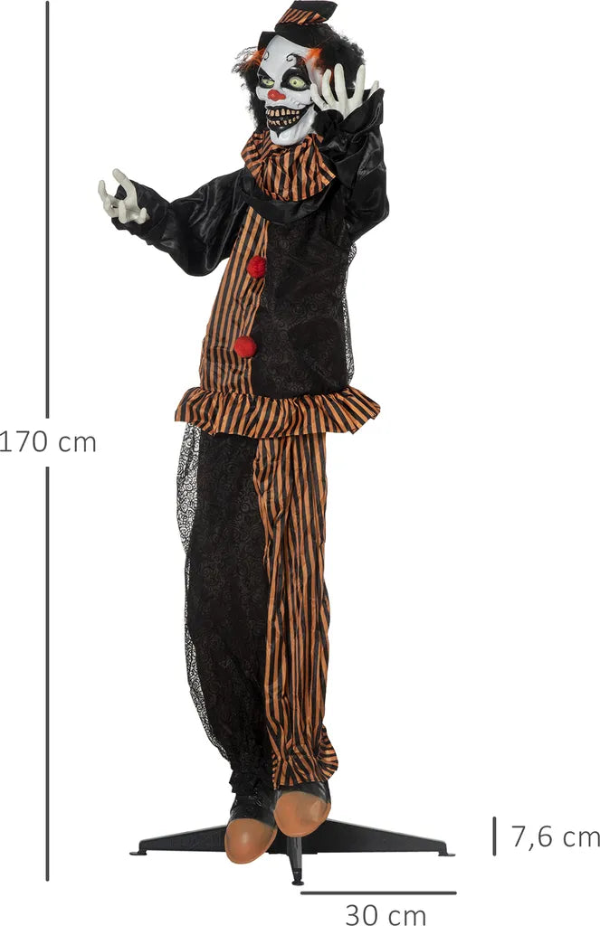  Outsunny 1,7m Halloween Dekoration Horror-Clown Mit Spezialeffekten Und Soundfunktion Rote Augen Mit Leuchtern Gruselige Clown