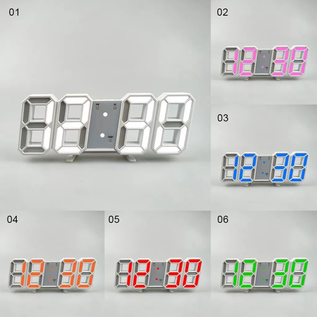  3D LED Digital-Wanduhr, Datum, Uhrzeit, Nachtlicht, Wohnzimmer, Anzeigetisch, Tischuhren, Wecker（weiß,）