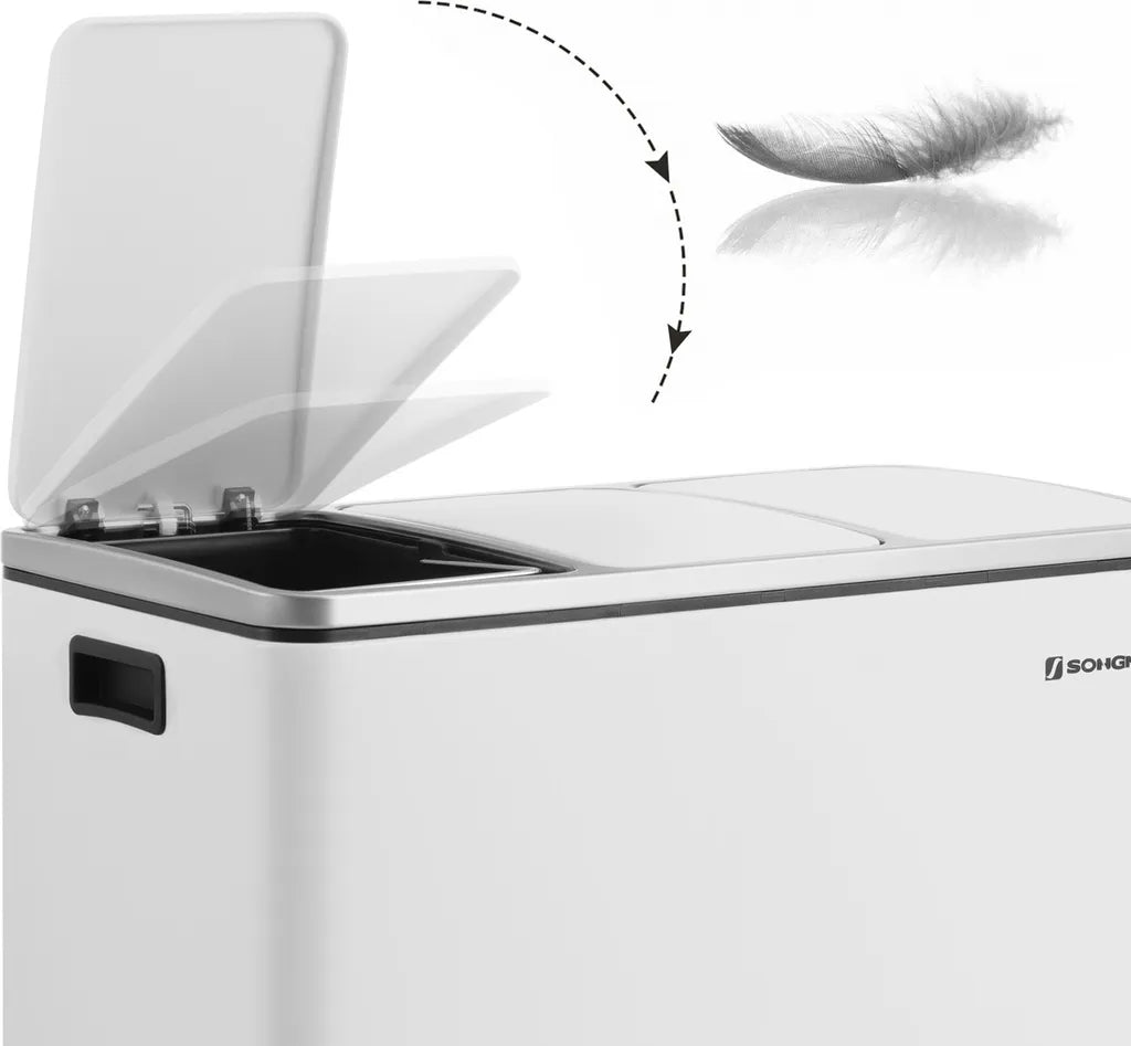  SONGMICS Mülleimer 54L Treteimer Mit 3 Fächern 3 X 18L Abfalleimer Softclose Mülltrennsystem Mit Fußpedalen Weiß LTB54WT