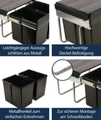  Wesco Niedriger Mülleimer Küche Ausziehbar | 2 X 15 L Einbaumülleimer Mit Schienengestell | Abfallsystem | Abfallsammler | Trennsystem | Bodenmontage | Kunststoff Schwarz | 28015 0