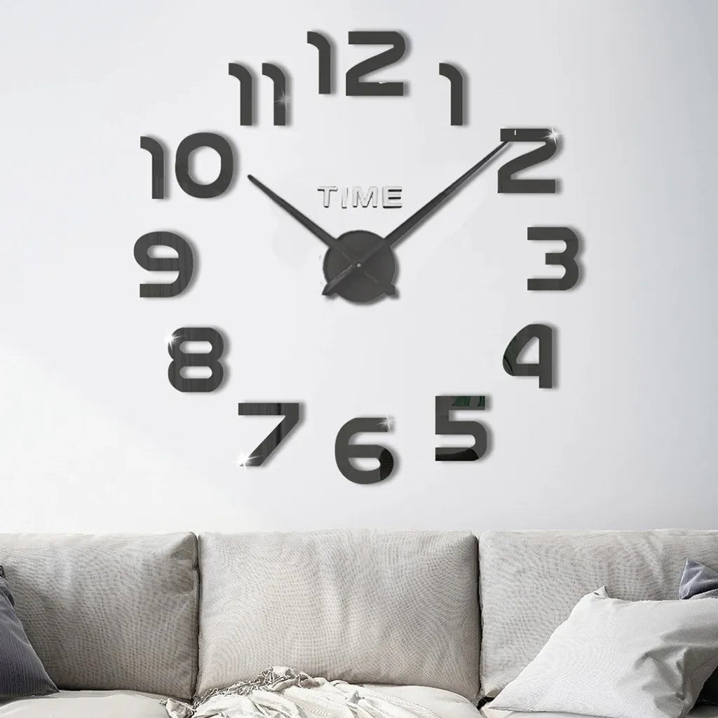  3D Wanduhren Wanduhr Groß Uhr Mute Decor Wandtattoo Modern Deko Geschenk Home Office Büro DIY Wohnwand Wohnzimmer Wand Decoration Design Schwarz Retoo