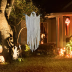  Outsunny 153 Cm Halloween Deko Horror Gespenst Hängend Geist Gespenst Augenglühen Mit Spezialeffekten Und Soundfunktion Weiß