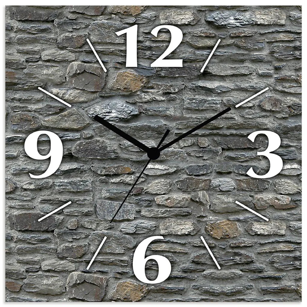  ARTland Wanduhr Auf Alu Funkuhr - Schwarzer Zeiger Schiefermauer Größe: 30x30 Cm
