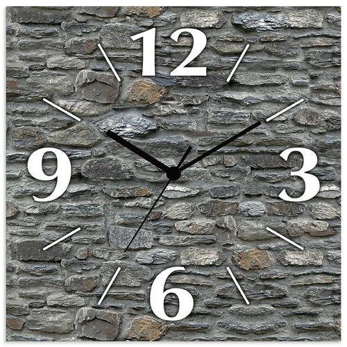  ARTland Wanduhr Auf Alu Funkuhr - Schwarzer Zeiger Schiefermauer Größe: 30x30 Cm