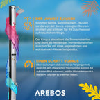  AREBOS Solardusche 40 Liter, Inklusive Abdeckhaube, Mit Integriertem Thermometer, Mit Fußdusche, Mit Gartenschlauch-Anschluss, Silber-Schwarz
