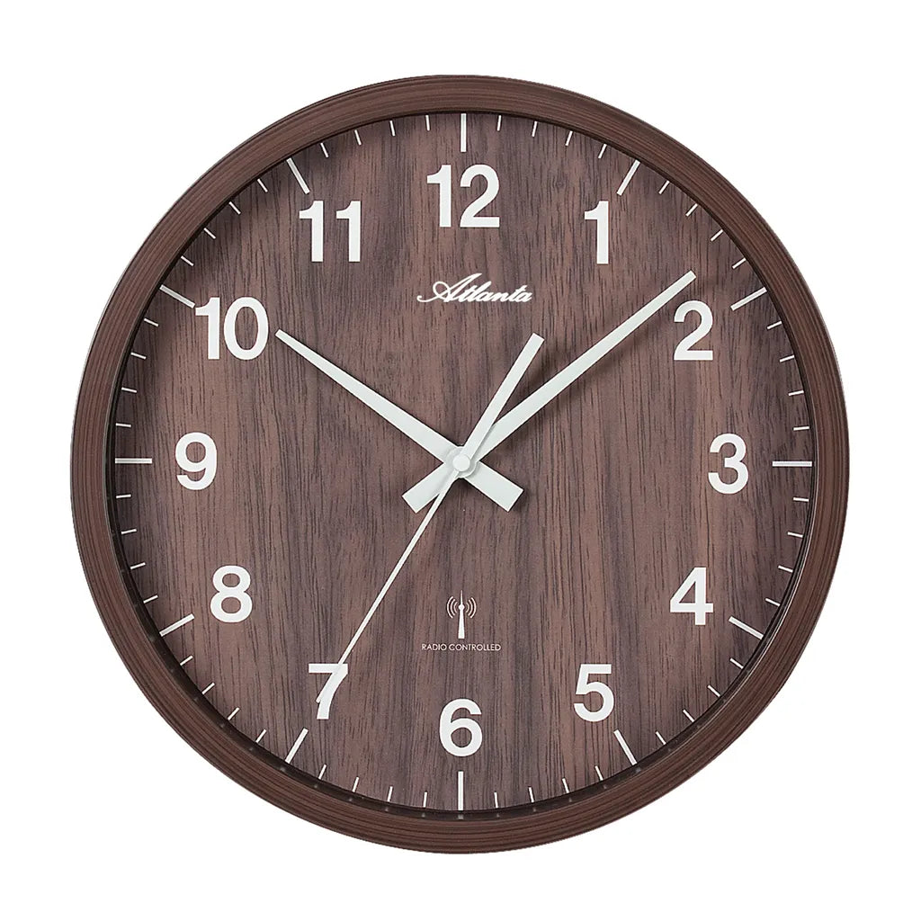  Atlanta 4438/20 Wanduhr Funk Funkwanduhr Analog Braun Dunkelbraun Holz-Optik
