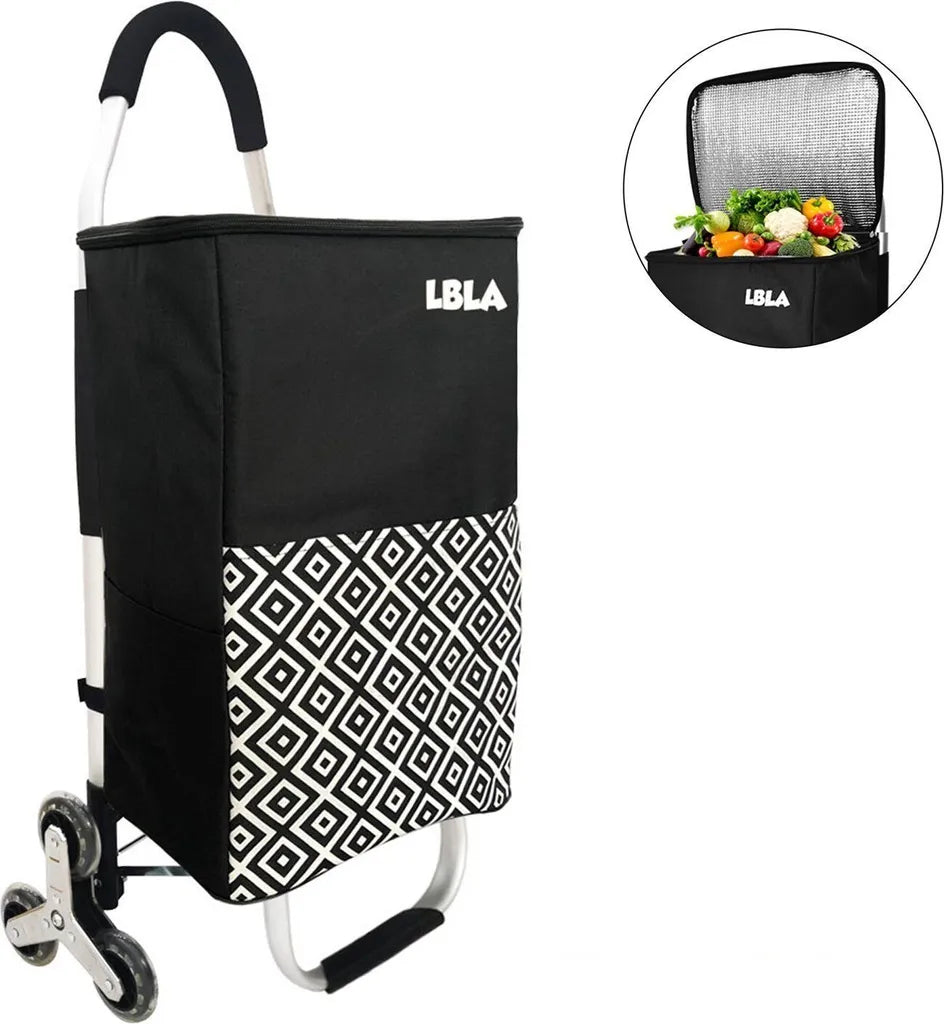  LBLA Einkaufstrolley 48L Klappbar Mit Treppensteiger/Treppenklettern, Mehrzweckwagen Multifunktional, Einkaufswagen Mit Edelstahlrahmen, Wasserdichte Segeltuchtasche Mit Kühlfach