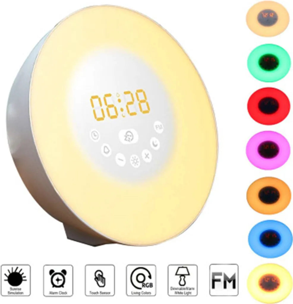  Wake Up Light Wecker - Sonnenaufgang Sonnenuntergang Analoger Tageslichtwecker Mit 2 Alarmen, 10 Helligkeiten, Schlummerfunktion, 6 Natürlichen Geräuschen, UKW-Radiowecker