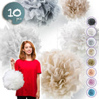  Pumpko® Decor 10 Seidenpapier Pompons | Champagner Hellgrau Weiß Deko Für Party Hochzeit |Ponpon