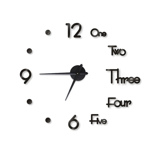  20Zoll 3D Wanduhr DIY Acryl Aufkleber Stille Uhr Wanduhren Wandtattoos Heim Büro Dekoration（Schwarz）