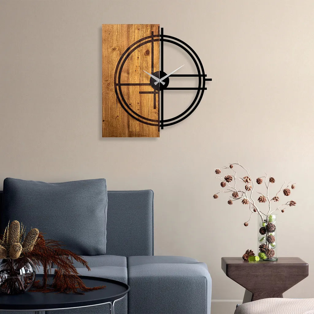  Wallity, Wooden- TNL1138, Leichte,Walnuss, Wanduhren, 56 X 3 X 58 Cm, 100% Holz (Dicke: 3 Cm) / Metall (Dicke: 1