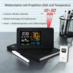  FanJu Wecker, Wetterstation Funk Mit Außensensor/Projektionswecker/Innen-/Außentemperatur Und Luftfeuchtigkeit/Mondphase/Funkwecker