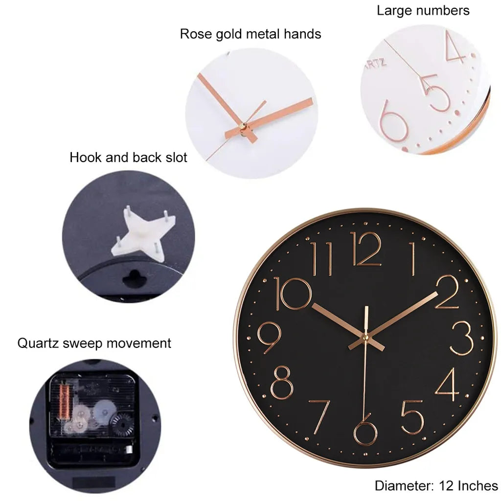  Wanduhr,30 Cm Silent Geräuschlos Wanduhr Quarz Batteriebetrieben Mit ABS-Rahmen HD-Glasabdeckung Für Kinder/Wohnzimmer/Schlafzimmer/Küche/Büro/Dekoration