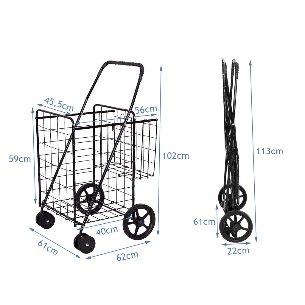  COSTWAY Klappbarer Einkaufstrolley, 40kg, 100L+22L, Einkaufswagen Mit Universalrädern, Rollwagen Mit 2 Körben, Tragbarer Handwagen, Allzweckwagen Für Wäsche, Einkaufen, Gepäck (Schwarz)