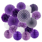  19 Stk/Set Lila Seidenpapier Pompons + Papierfächer + Wabenbälle Hochzeit Geburtstag Party Deko Papier Blumen Puscheln