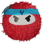  Pinata Set Ninja Mit Schlag Stock Und Brille Maske Zum Aufhängen Und Befüllen Rot Party Deko Geburtstag Kinder 30x30x30 Cm
