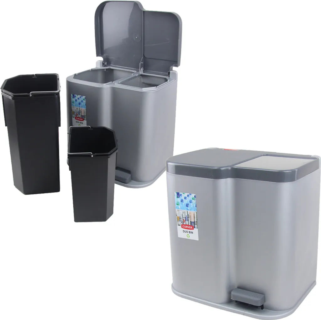  Curver Duo Tretmülleimer Deco 15L Mit 6L Inneneimern Hellgrau