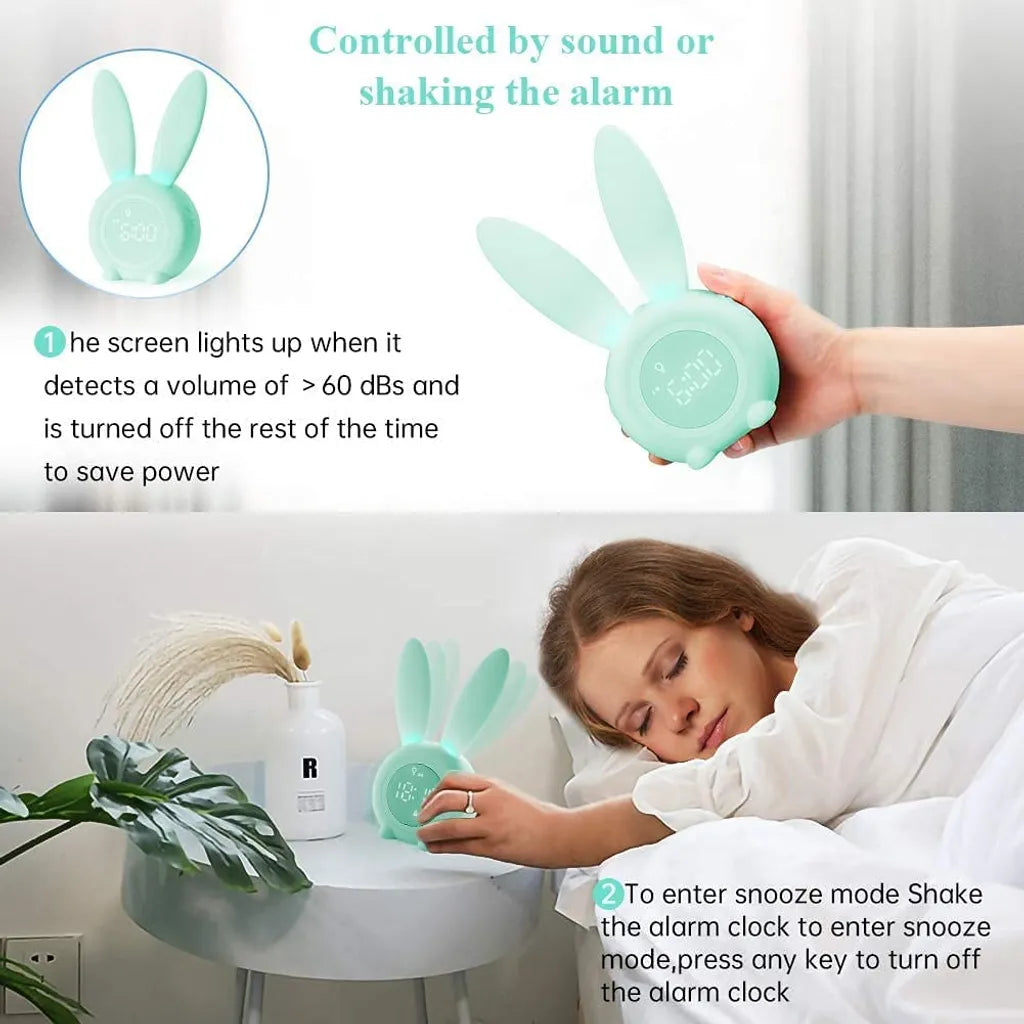 Bunny Lichtwecker Für Kinder, Hase, Süßer Hase, Wecker, Wecklicht, Kreative Lampe, Stilles Nachtlicht, Schlummerfunktion, 6 Laute Geräusche, Zeitgesteuertes Nachtlicht (grün)