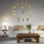  47“ 3D Spiegel Wanduhr Kleben Große Wall Clock Rahmenlose DIY Wanduhr Wandtattoo Wanduhr 120*120cm (Gold)