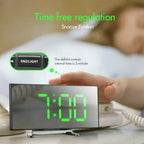  Digitaler Wecker Uhr Mit LED Gebogener Spiegel Großer , USB Stiller Wecker Mit Temperatur- Und Schlummermodus, Harz, Grün